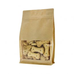 Bolsa de fondo plano papel kraft con ventana y cierre de frente - marrón