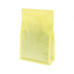Bolsa de café de fondo plano con cierre - mate amarillo (100% reciclable)