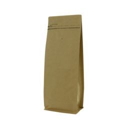 Bolsa de café de fondo plano papel kraft con cierre de frente - marrón
