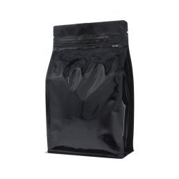 Bolsa de café de fondo plano con cierre - brillante negro