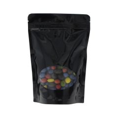 Bolsa stand-up con oval ventana - brillante negro